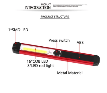 Galingas COB LED Darbo Šviesos Magnetinis Žibintuvėlis USB Įkrovimo Torch White/ Red Light Žibintuvėlis su įmontuota Baterija