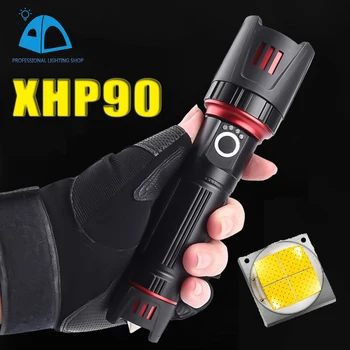 Galingas XHP90 LED Žibintuvėlis USB Įkraunamas Žibintuvėlis Taktinis Zoom Žibintas Naudoti 26650 Baterija Stovykla Žvejybos, Žygiai Lempos Žibintuvėlis