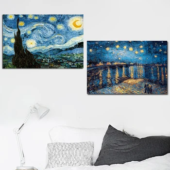 Garsaus Derliaus Van Gogh Žvaigždėtą Naktį Sienos Drobė Meno Impresionistų Peizažas Plakatas ir Spausdinimo Nuotrauka už Kambarį