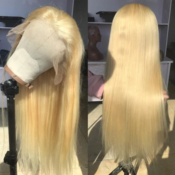 Glueless 613 Blond 4x4 Nėrinių Uždarymo Priekiniai Žmogaus Plaukų Perukai Remy Brazilijos 13x4 Tiesiai Nėriniai Priekinio Perukai Prieš Nupeštos Kūdikio Plaukų
