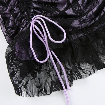 Goth Tamsiai E-Girl Stilius Derliaus Estetinės Gėlių Trumpą Mini Sijonai Gotikos Ruffles Hem Raišteliu-Line Sijonas Moterims Partywear