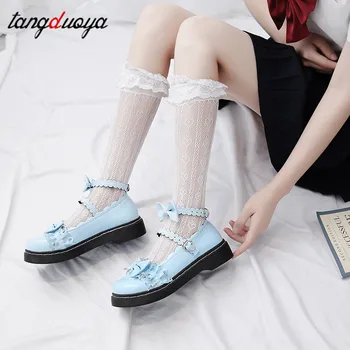 Gothic lolita batai platformos moteris batai japonijos mokyklinę uniformą batai mažo kulno siurbliai moterų batai drugelis-mazgas