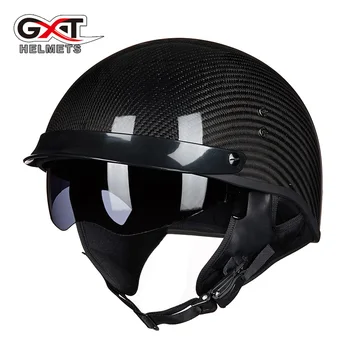 GXT 510 pusę veidą motociklo šalmas anglies pluošto atidaryti veido derliaus moto šalmas chopper motorolerių lenktynės motociklai šalmai