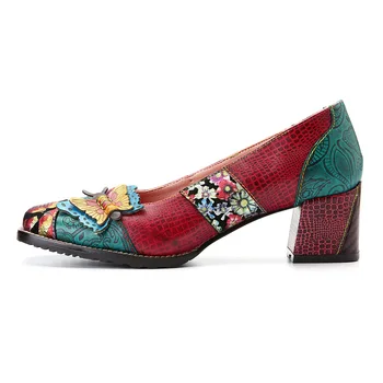 Gykaeo Naujas Bohemiškas Stilius Slip-on natūralios Odos Mary Jane Bateliai Moterų Plius Dydžio Raudonos spalvos Gėlių Vidurio Kulno Siurbliai Zapatos Mujer 2020 m.