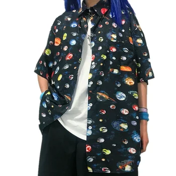 Harajuku Moterų Erdvės Galaxy Planet Spausdinti Palaidinė Trumpomis Rankovėmis Marškinėliai Vasaros Paplūdimio Pajūrio Viršūnes Palaidinės Unisex Streetwear Blusas