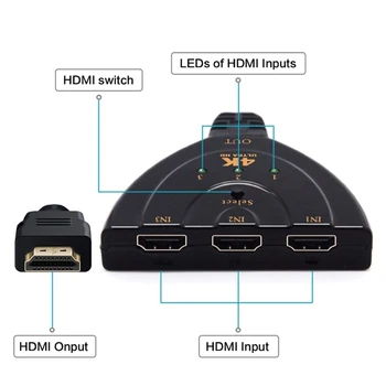 HDMI 4Kx2K Perjungti TV Adapterio Kabelis 3 In 1 Out