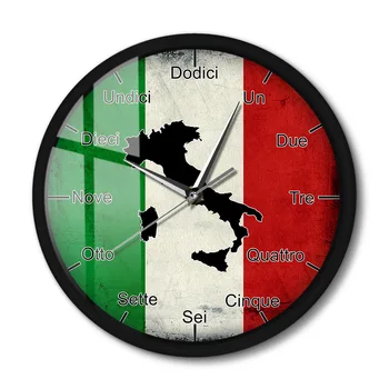 Italų Kalbos Smart Sieninis Laikrodis Italijos Vėliava su Žemėlapio Tėvynės Namų Dekoro Modernus Dizainas, Garso Aktyvuotas Naktį Šviesos Sieninis Laikrodis