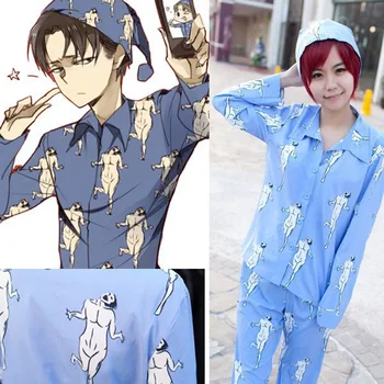 Išpuolis Titan Shingeki no Kyojin Levi Rivaille pižama pižamos cosplay Kostiumų Viršūnes Kelnes, Skrybėlę