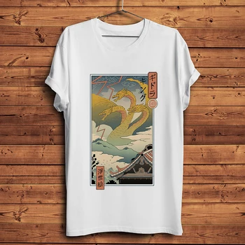 Japonijos tradicinių ukiyo-e dragon kaiju juokinga t-shirt homme vasarą naujas trumpas marškinėliai vyrams balta atsitiktinis marškinėlius unisex streetwear