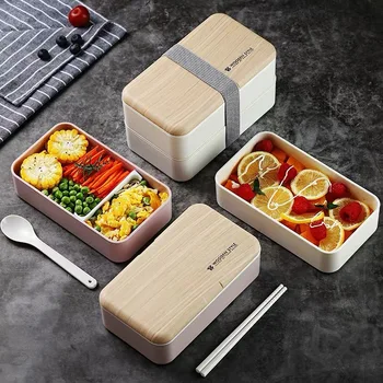 Japoniško stiliaus Priešpiečių Dėžutė Dvigubo sluoksnio Atskirti Bento Box Nešiojamų Mikrobangų Lunchbox Biuro Darbuotojas, Vaikų Maisto Dėžutę