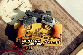 JAV Montana Vigilante kodas 3-7-77 Turizmo Kelionių Suvenyrų 3D Dervos Revolver Šaldytuvas Magnetas Amatų DOVANA
