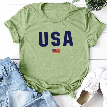 JAV Nacionalinė Vėliava Spausdinimas marškinėliai Moterims Vasaros 2020 Marškinėlius Moterų Atsitiktinis Trumpas Rankovės Ponios Viršūnes Paaugliams 