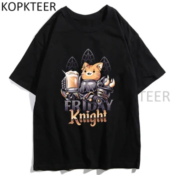Juodoji Magija Kavos Kawaii Funny Cat Print T-marškinėliai Vyrams, Moterims, Derliaus Atsitiktinis Harajuku T-shirts Juodasis penktadienis 2020 metų Vasaros Viršūnes Tees