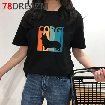 Juokinga Corgi Marškinėliai Moterims Harajuku Animacinių filmų T-shirt Kawaii Šuo Grafinis Trišakiai Plius Dydis Unisex Japonų Stiliaus Mados Marškinėlius Moteris