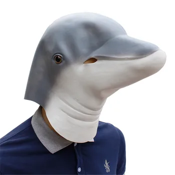 Jūros gyvūnų pasaulyje delfinų latekso kaukė maskuotis helovinas visą veidą lankelis kaukė žaislas naujųjų metų šaliai apdailos įdomus galvos apdangalas