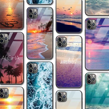 Jūros Paplūdimio Sutemų Funda Atveju Iphone 12 Pro case for Iphone 12 11 XR Pro XS MAX X 7 8 6 6S Plus SE 2020 Grūdintas Stiklas Atveju Rubisafe