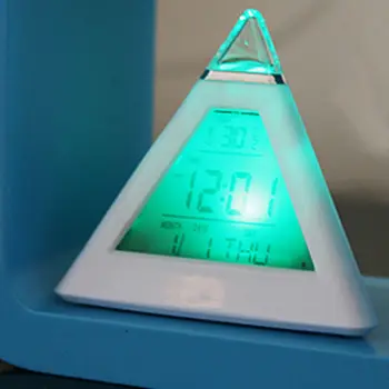 Karšto 7 LED Namų Biuro Stalas Piramidės Skaitmeninio Apšvietimo Spalvų Everchanging Lentelė Žadintuvas, Termometras LED Ekranas