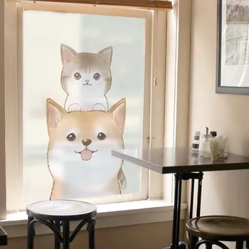 Kačių ir šunų stiklo langų plėvelė, lipdukų Pasirinktinis dydis gyvūnų matinio statinis Kabintis privatumo Tamsintas Pet shop durų dekoratyvine plėvele