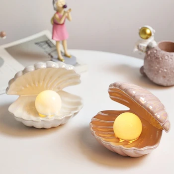 Keramikos Naktį Šviesos Darbalaukio Apdailos Mergina Širdies Svajonė Shell Šviesos Papuošalų Laikymo Papuošalai Europos Stiliaus Naktiniai Staleliai, Lempa, Rožinė