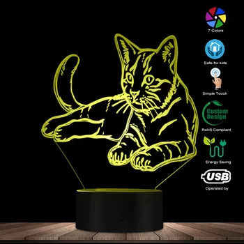 Kitty Cat Kūrybos Vakarą Lempos Katė Darželio Lempos Saldus Įvairiaspalvis LED Šviesos Iliuzija Kūdikis Naktį Šviesos 3D Kačiukas Apšvietimas, Dekoras