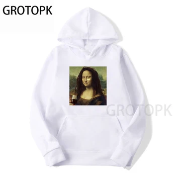Klaidingą Mona Lisa Camisetas Hoodies Moterų Grafinis Palaidinukė Spausdinti Atsitiktinis Moterų Hoodies O Kaklo Harajuku ilgomis Rankovėmis Viršų