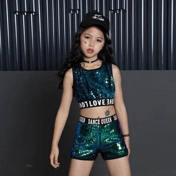 Korėjos Stiliaus Išgalvotas Vaikai Studentų Merginos Salė, Džiazas, Šokių Kostiumai Hip-Hop Street Wear Didelėmis Akimis China Striukė Drabužių Rinkinys