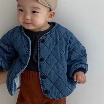 Korėjos stiliaus kūdikių drabužiai žiemos berniukų, mergaičių tirštėti džinsinio striukė kūdikiui baby šiltas dygsniuotas kailis