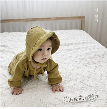 Korėjos Vaikų Drabužių 2020 Naujagimiui Medvilnės ilgomis Rankovėmis vientisas Kostiumas Pavasario Kūdikių Mielas Mažai Skrybėlę Drabužius Romper
