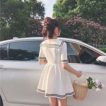 Korėjos Vasaros Prarasti trumpomis Rankovėmis Suknelė Kelio ilgio Suknelė Preppy Stilius Mielas Suknelė