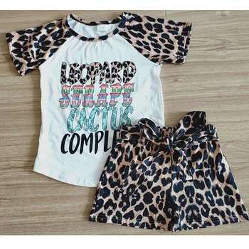 Kūdikių mergaičių boutique vasaros kūdikių drabužiai Leopardas spausdinti viršuje pynimas šortai rungtynės, komplektai, vaikams, madingi vaikams drabužių rinkiniai