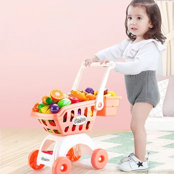 Kūdikių Pirkinių Vežimėlio Krepšelį Prekybos Centro Vežimėlio Stūmimo Automobilių Žaislai Krepšelį Mini Modeliavimo Vaisių Maisto Apsimesti Žaisti Žaislas Vaikams