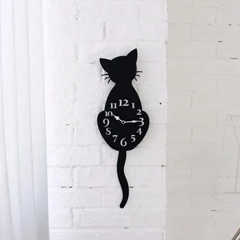 Kūrybinės Animacijos Cute Kačių Sieninis Laikrodis Namų Dekoro Žiūrėti Būdas Uodega Perkelti Tyla