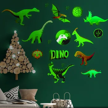 Kūrybos Naktį Šviesos Dinozaurų Sienų Lipdukai Vaikų Kambario Animacinių Filmų Dino Džiunglės Safari Sienos Dekoro Berniukas Miegamasis Kriokimas Lipdukai