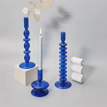 Kūrybos Namų Dekoro Mėlyno Stiklo Žvakių Laikiklis Žvakidės, Vestuvių Gimtadienio Šventė Namų Puošybai Morden Dekoratyvinis Stiklas