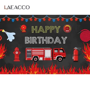 Laeacco Gaisrininkas Fire Truck Kūdikių Animacinių Filmų Laimingas Gimtadienio Individualų Reklama Portretas Fone Fotografijos Backdrops