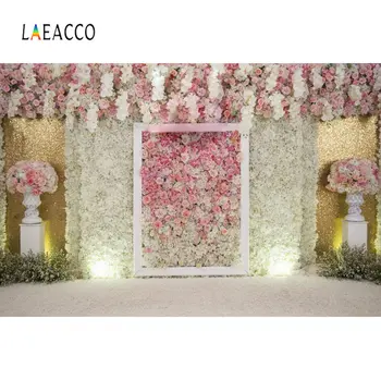 Laeacco Vestuvių Gėlių Backdrops Fotografijos Pink Rose Nuotraukų Siena Etape Kutas Portretas Fone, Photocall Foto Studija
