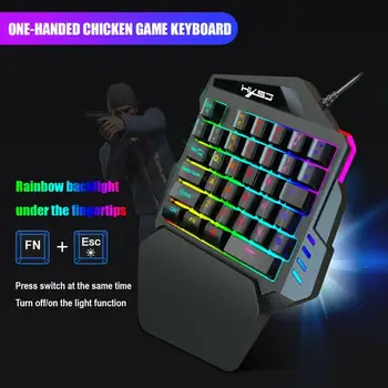 Laidinio Žaidimų Klaviatūra, Pelės Rinkinys Su LED Apšvietimu Multimedijos 35 Klavišus Viena ranka Klaviatūrą, Pelę LOL/PUBG/CF Telefono Pc Žaidimas