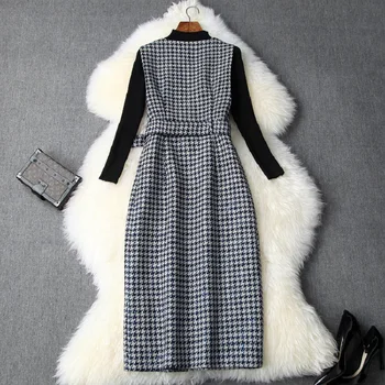 Laikyti šiltai Slim drabužių nustatyti suknelės 2019 naują Pavasario ilgomis rankovėmis Megzti Megztinis elegantiška suknelė XL moterys, ponios office lady Suknelė