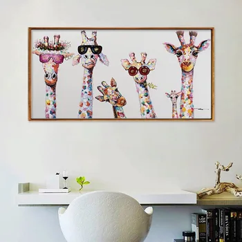 Laimingas Žirafa Šeimos Drobės Tapybos Animacinių Filmų Gyvūnų Spausdinti Plakato Mielas, Vaikų Kambario, Miegamojo Sienos Meno Apdailos Kabinti Nuotraukas