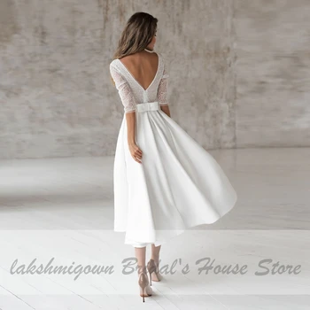 Lakshmigown Elegantiškos Nuotakos Arbata Ilgis Vestuvių Suknelė 2020 Skraiste Satino Linija, Vestuvių Suknelės Gilia V-kaklo, Moterims Priėmimo Šalies Chalatai