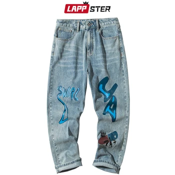 LAPPSTER Vyrų Juoda Streetwear Hip-Hop Baggy Jeans 