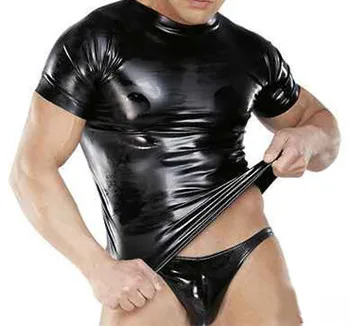 Latekso Vyrų Viršūnes Klasikinės juodos latekso tankų žmogus fetišas gumos vyrų marškinėliai