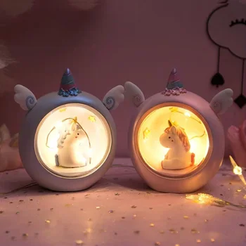 LED Animacinių filmų Vienaragis Naktį Šviesa, Kūdikis Lopšelyje Lempos Baterija Dekoro LED Stalo Lempa Vaikams Dovanų Žvaigždėtą Angelas Stalo Apšvietimas