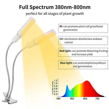 LED Augalų Augti Žiburiai Sunlike Visą Spektrą E27 Dual Galvos Lanksčia Gooseneck efektą Sukeliančių Gėlių Fito Lempa 45W 50W 60W ES/JAV