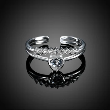 LEKANI Autentiški 925 Sterlingas Sidabro žiedas Mielas Subtilus Stilius Aukščio, žiedai Širdies Akmuo Cirkonis Nustatymas Romantiška Fine Jewelry
