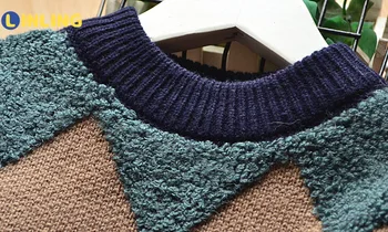 LINLING Vaikai Spalvinga Megztinis (Puloveris) Mados Rudens Deimanto formos Grotelės Mergina Megztinis Megztinis Mielas Britų Stiliaus V336