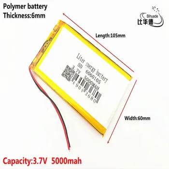 Litro energijos baterija Gera Qulity 3.7 V,5000mAH,6060105 Polimeras ličio jonų / Li-ion baterija ŽAISLŲ,CENTRINIS BANKAS,GPS,mp3,mp4