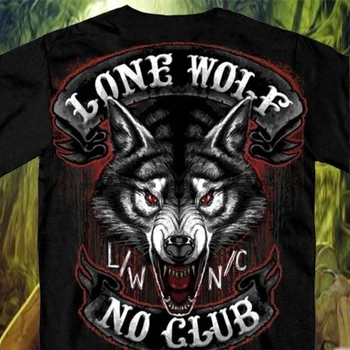 Lone Wolf Nr. Klubas Dviratininkas trumpomis Rankovėmis T-Shirt dvipusis Didžiulis spausdinti Motociklo marškinėliai