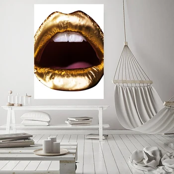 Mada Moterims Seksualus Gold Lūpų Drobės Paveikslai ant Drobės Makiažas Merginų Plakatų ir grafikos Sienos Meno Kambarį Namų Dekoro