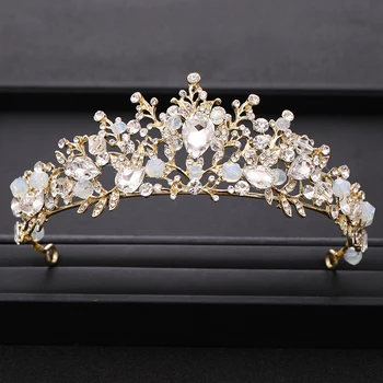 Madinga Rankų Darbo Duobute Crystal Aukso Vestuvių Crown Princess Taira Vinjetė Suknelė Vestuvių Plaukų Aksesuarų, Vestuvių Plaukų Papuošalai